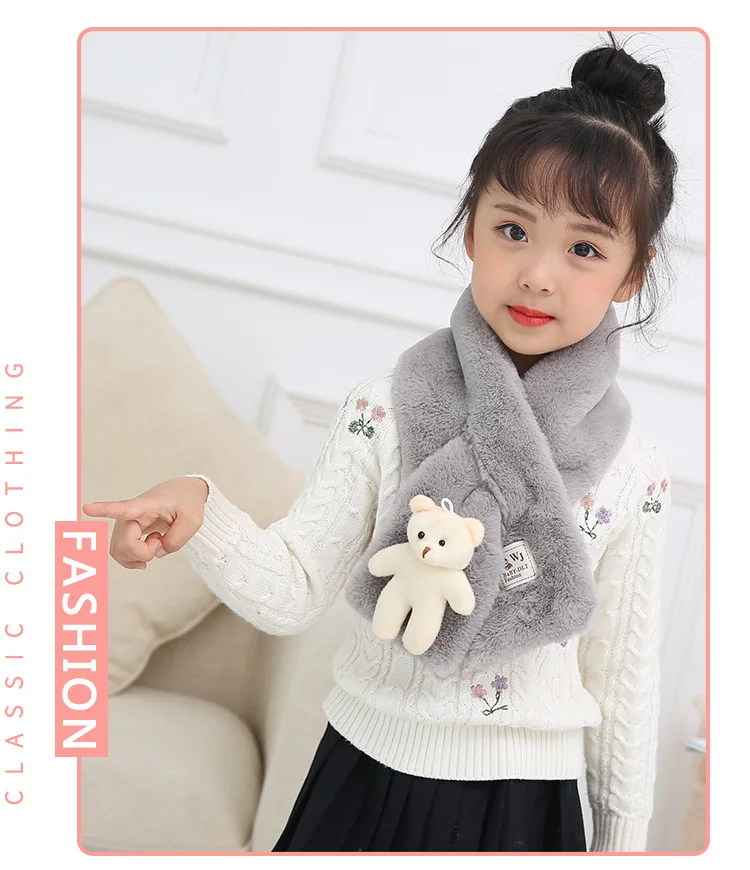  Rabbit Hair Scarf Cute Bear Doll Cross Scarf New Fashion 2018 Autumn And Winter Outdoor Wild Warm Solid Color Scarf GCG66 (11)