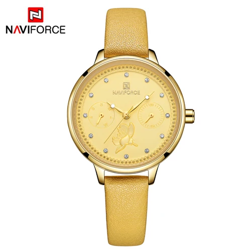 NAVIFORCE Роскошные брендовые кожаные кварцевые часы для женщин модные наручные часы простые популярные женские часы Relogio Feminino - Цвет: G G Y