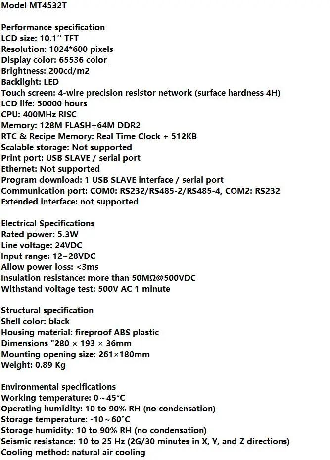 MT4532TE MT4532T ичм сенсорный экран 10,1 дюймов 1024*600 TFT Ethernet 1 USB хост интерфейс человек-машина