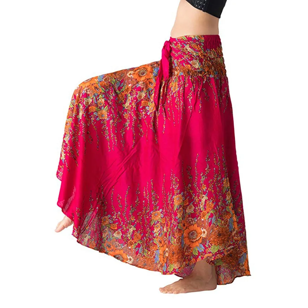 Женская длинная юбка в стиле хиппи бохо цыганские цветы эластичный Цветочный Пояс с принтом юбка с поясом модная длинная рубашка