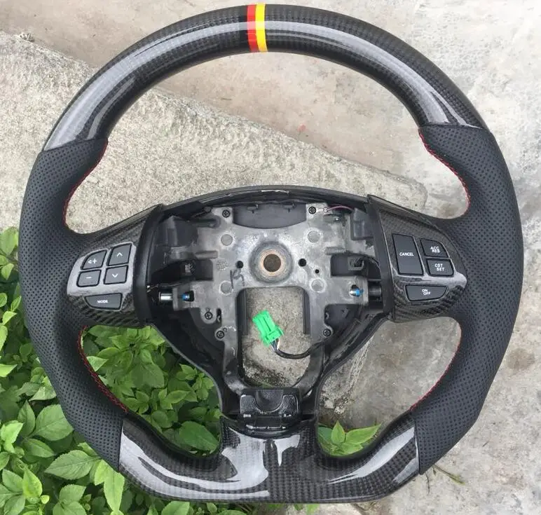 Руль из углеродного волокна и кожи для Mitsubishi Lancer - Цвет: with button