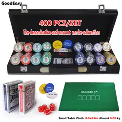 200/300/400 шт./компл. 15,5 г АОМ покер набор монет глины фишки казино Texas Hold'em набор микросхем с кожаный чехол и Скатерти и кнопки набора