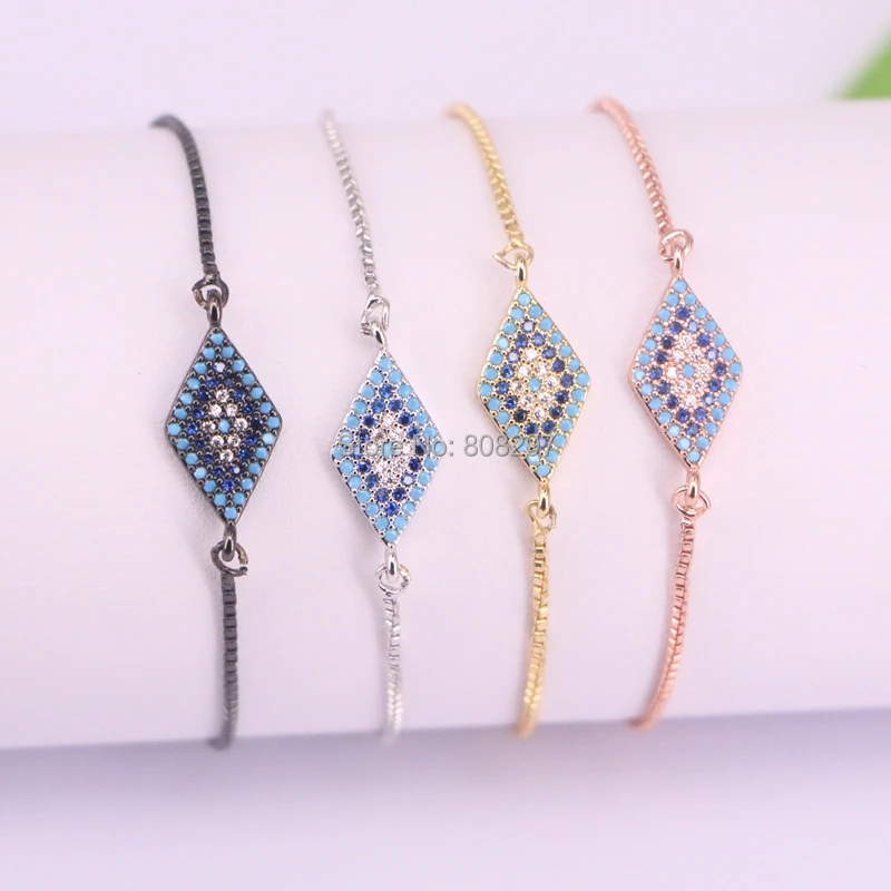 

Wholesale 10Pcs Turkish Style Micro pave CZ zircon Eye charm chain Macrame bracelets