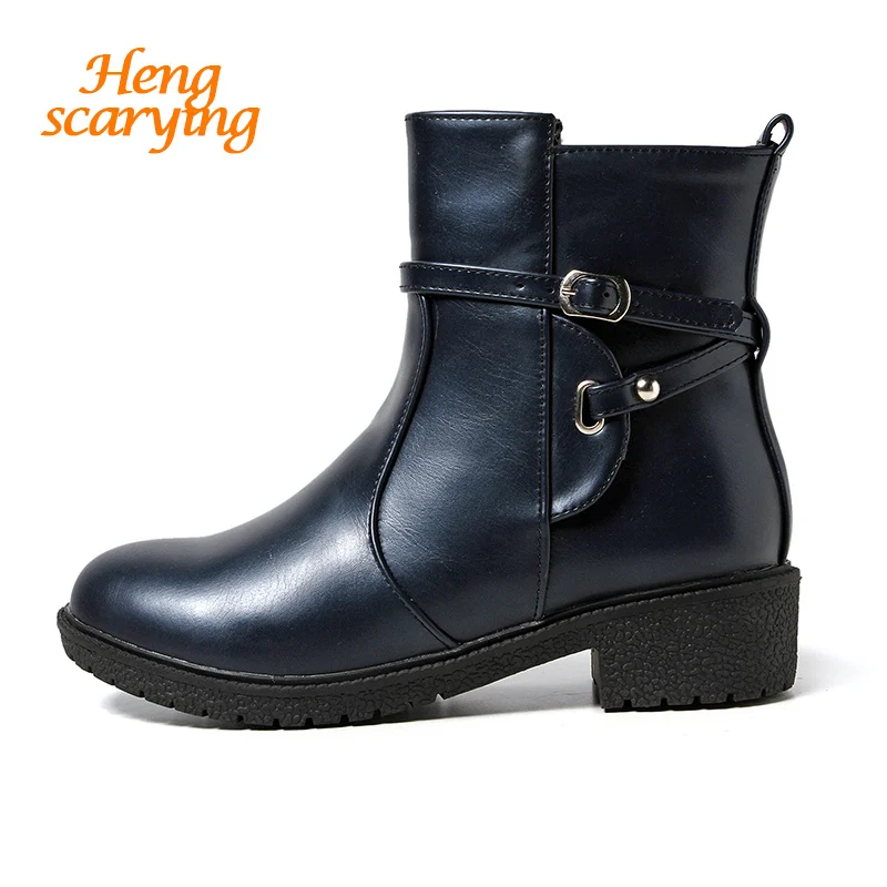 

2018 Women Plus Size Ankle Blue Cowgirl Martin Boots Female Winter Cute Leather Platform Plush Brown Boots Ladies Booties Shoes