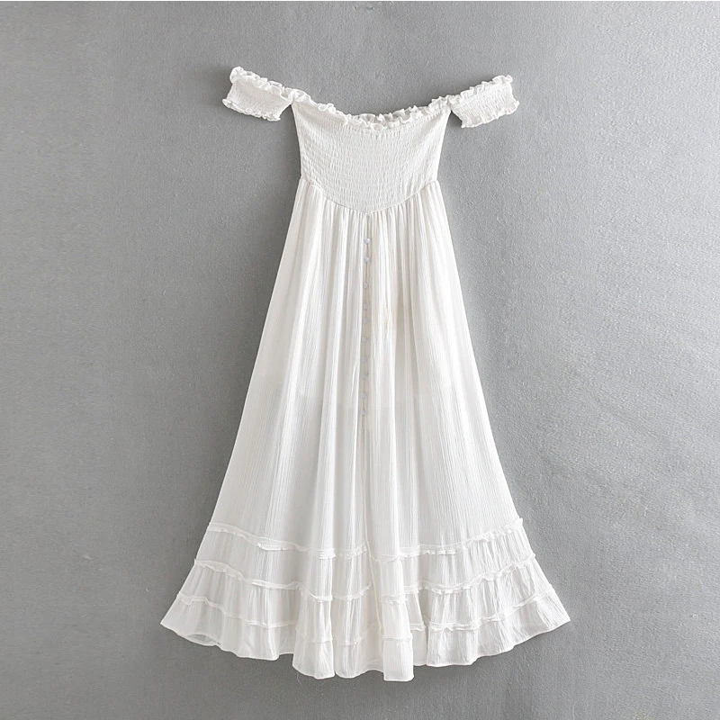 

Women Dress Summer 2019 Slim Solid Color Strapless One-Neck Wrap Dress Ms Street Sexy Slim Fit Temperament Clothing