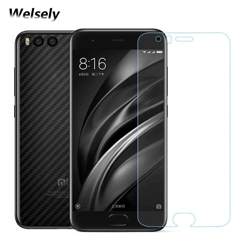 

For Xiaomi 6 mi6 m6 Front Tempered Glass hd Screen Protective Film+Rear Back cover Protector Film 3D Carbon Matte Fiber non-slip