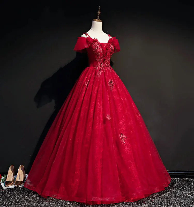 

Hot 100%real Wine Red Embroidery Rococo Ball Gown Court Medieval Dress Renaissance Gown Queen Victorian /marie/drama/ball Gown