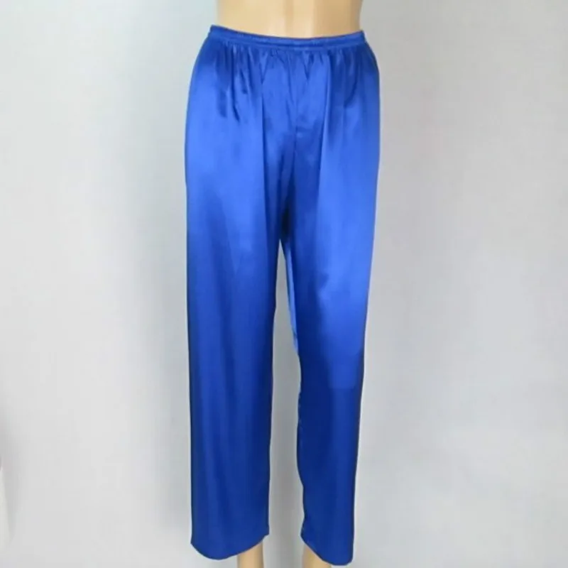 Для женщин из искусственного шелка Повседневное сна Твердые упругие талии 9 Цвета длинные пижамы брюки Демисезонный плюс Размеры XS-3XL 035- 338 - Цвет: Синий
