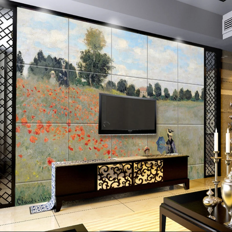 

3d home decorating custom wallpaper for living room TV background wall decorate painting Monet poppy flowers vintage wallpaper