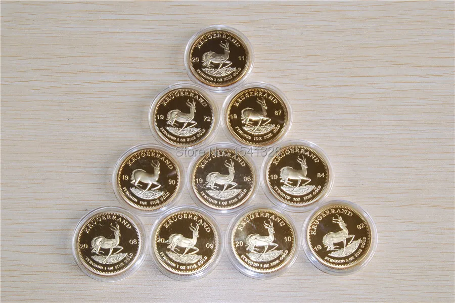 10x датированный 1 унц. Krugerrand Южная Африка монеты Крюгер Спрингбок золото африканские, 10 шт./лот