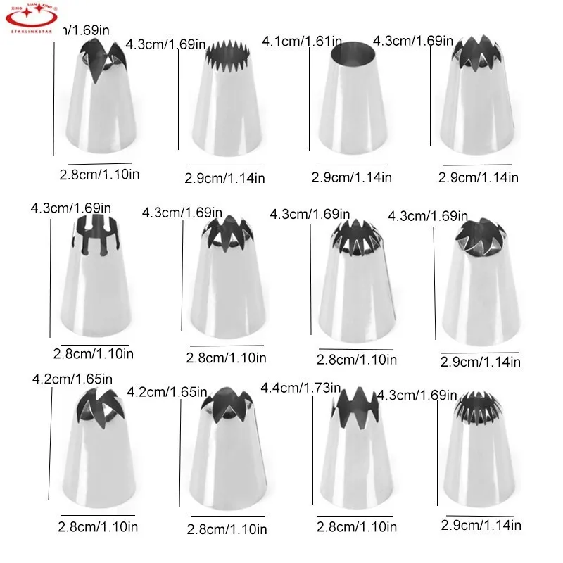 12 шт./компл. большие насадки из нержавеющей стали для декорирование трубка крем Кондитерские наконечники трубопровод набор торта набор выпечки набор украшения торта тоже