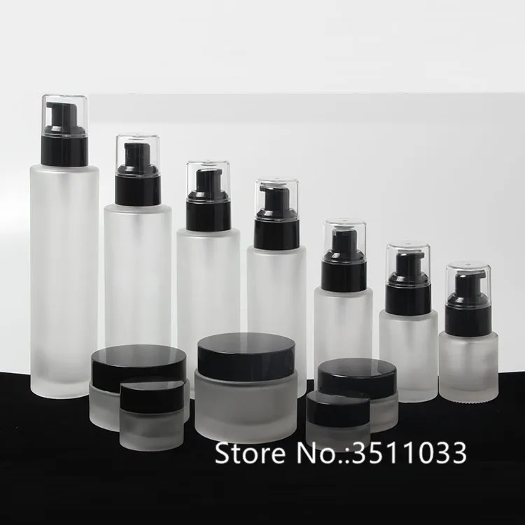 10pcs Clear Matte Glass Empty Lotion Pump Bottle Cosmetic Refillable
