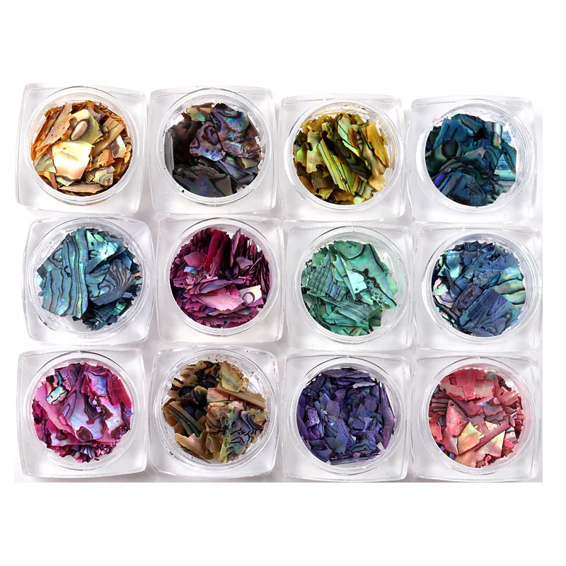 

1set/lot Japanese 12 color natural Nail Art Abalone Shell Irregular Fragment 3D Charm Flake Slice DIY Beauty Nail Decoration