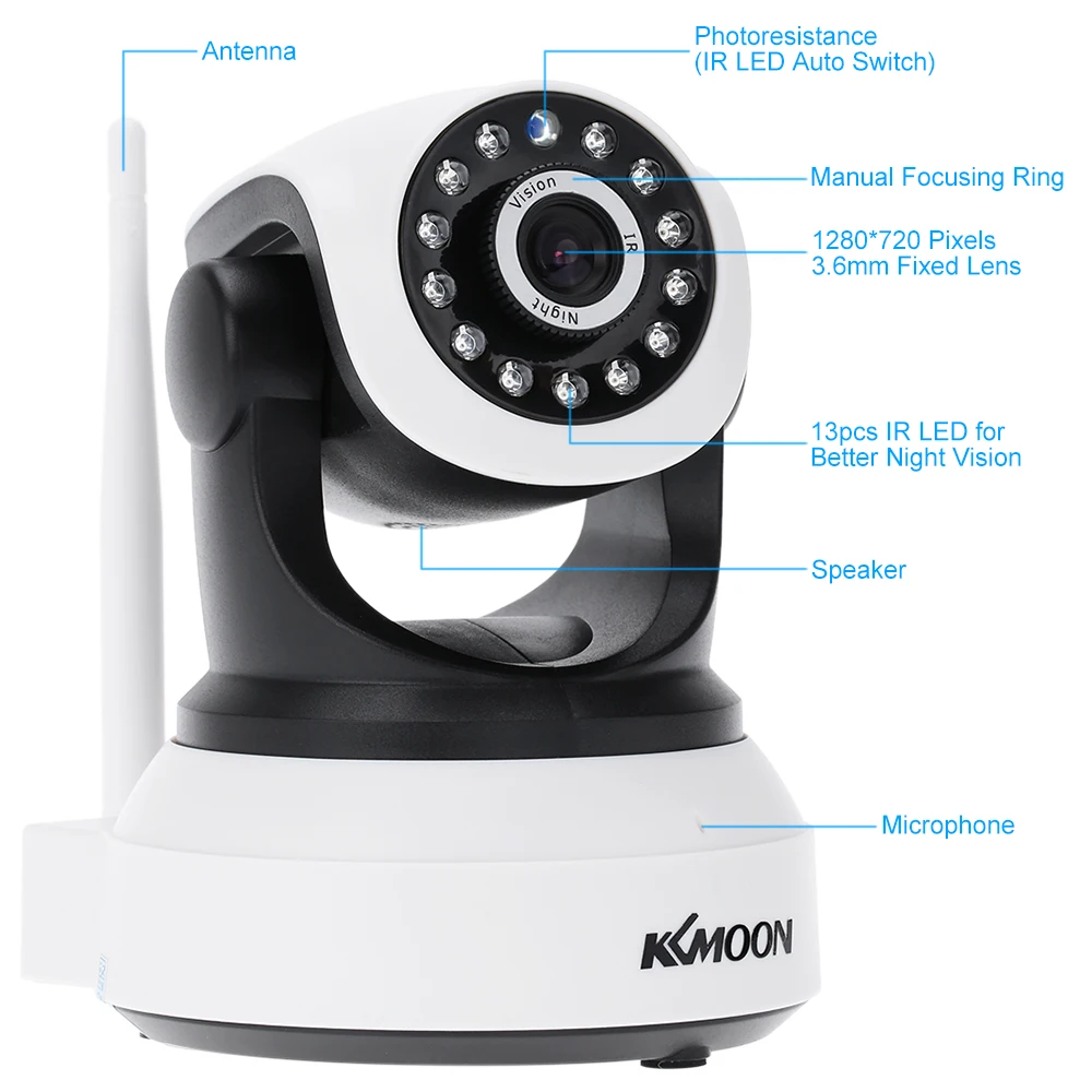 KKmoon HD 720P беспроводная wifi IP камера PTZ Безопасности CCTV сетевая камера IR-CUT аудио видео наблюдения поддержка TF слот для карты