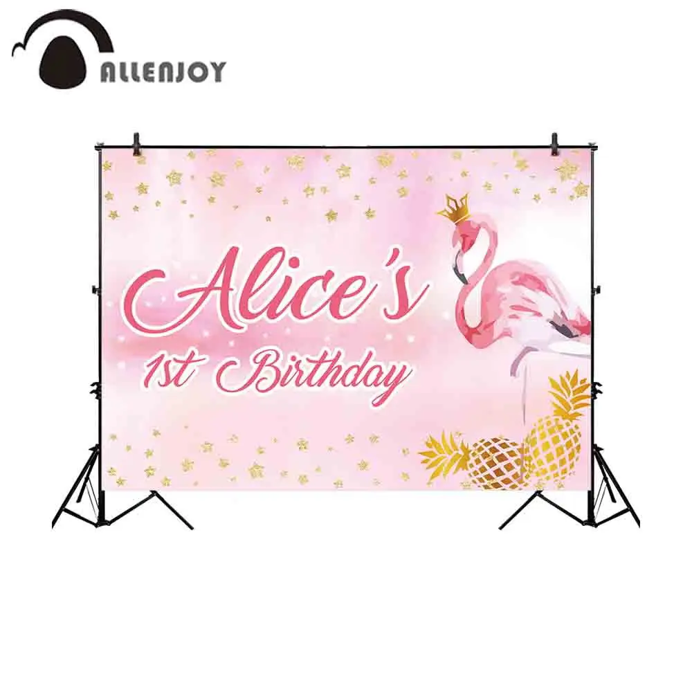 

Allenjoy photography backdrop flamingos pink watercolor gold pineapple birthday decor background photobooth photocall
