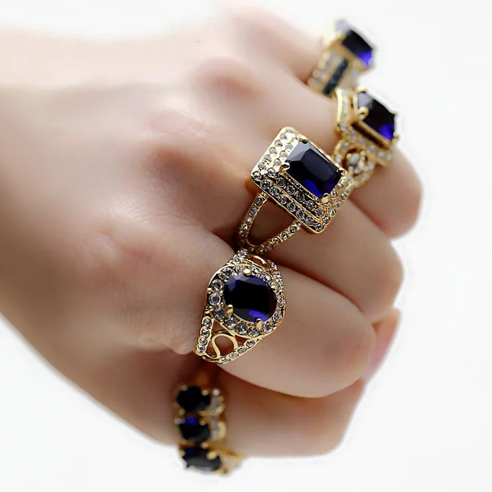 

Royal Retro Sparkling Big Square Oval Dark blue CZ Crystal Stone Ring Women Engagement Wedding Jewelry gold Color