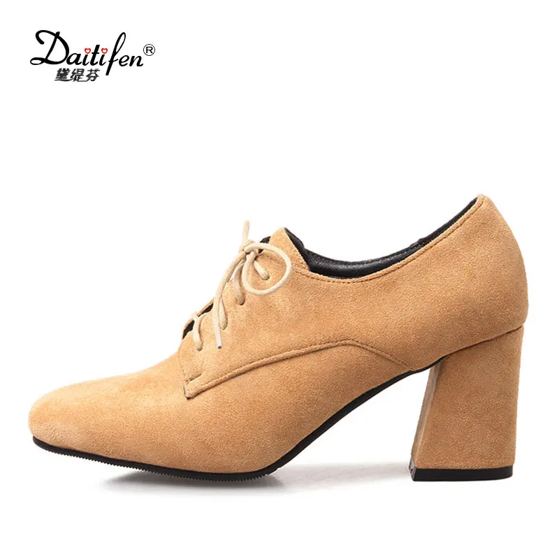 Daitifen high end women Oxford shoes concise Solid Lace up high Thick