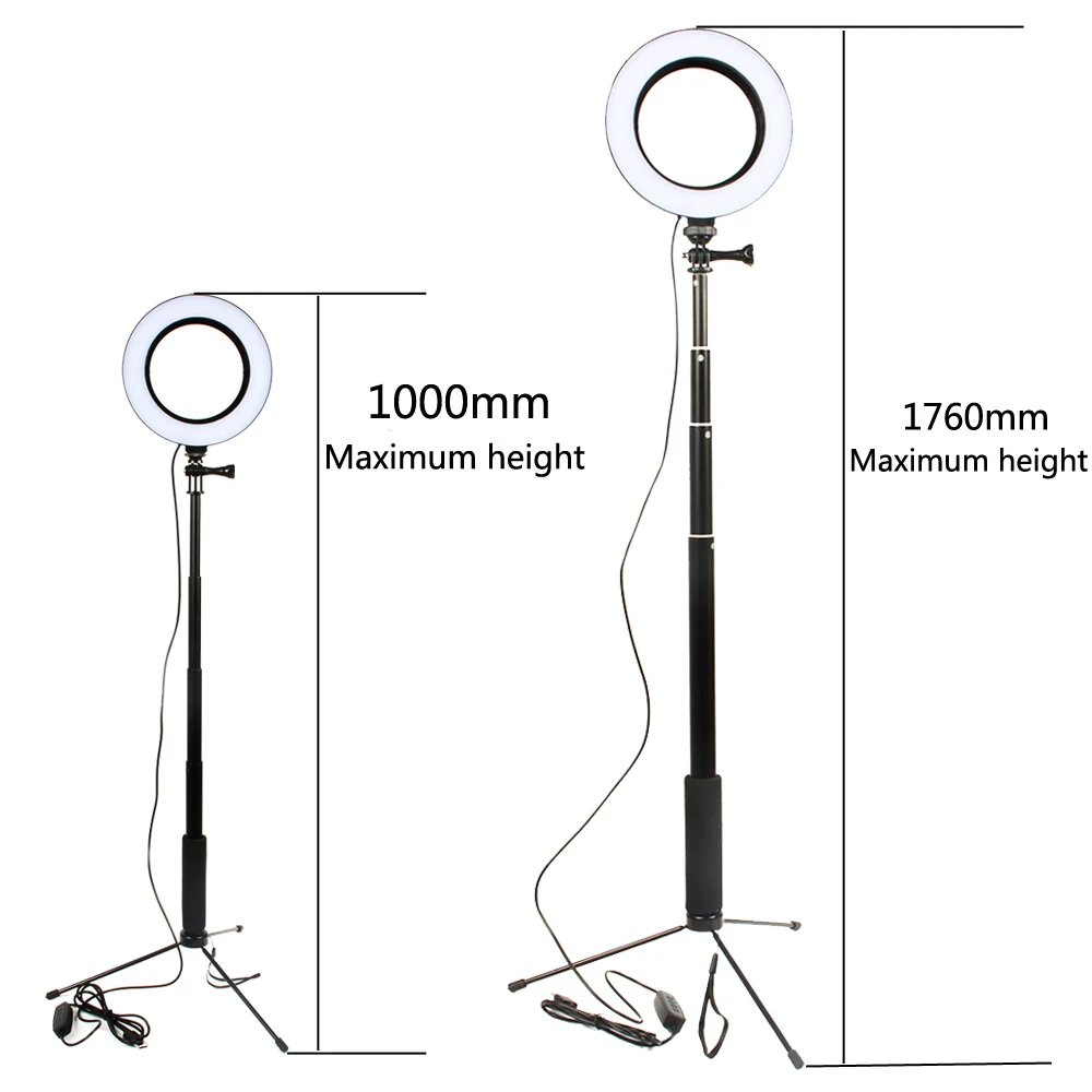 Светодиодный кольцевой светильник с регулируемой яркостью для студийной съемки со штативом, селфи-палкой для телефона, камеры, фото с usb-разъемом, светильник для студийной фотосъемки