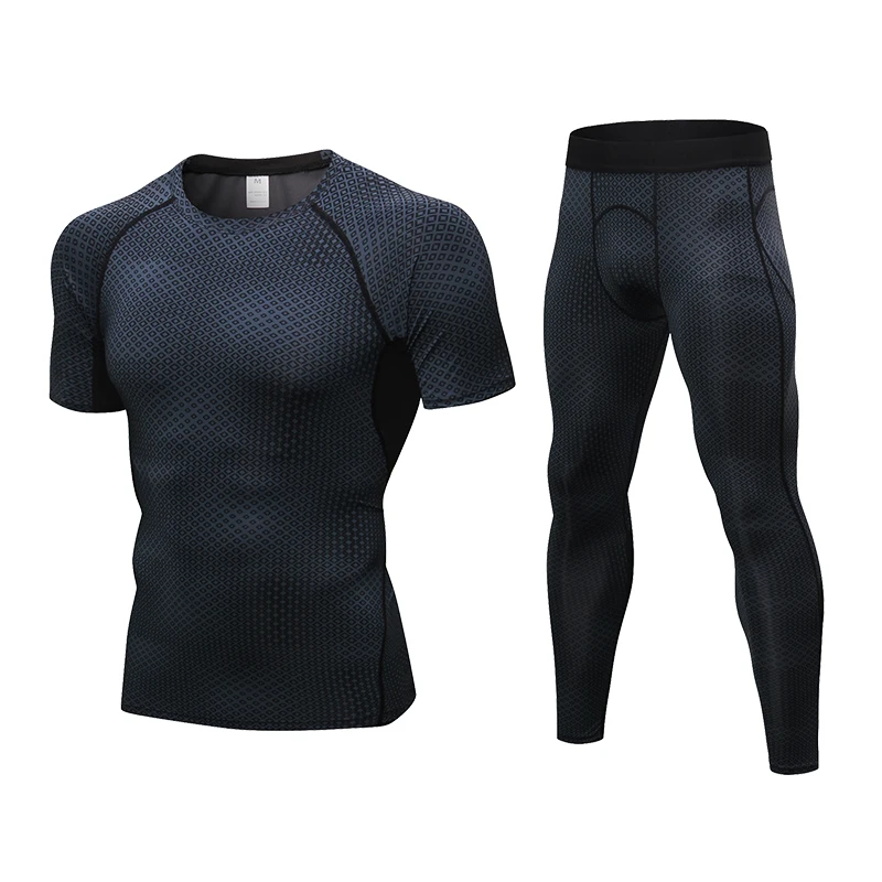 

2018 New Quick Dry Men's Running Sets Compression Fitness Men Sports Suits 2 pieces sets Basketball training suit sportswear