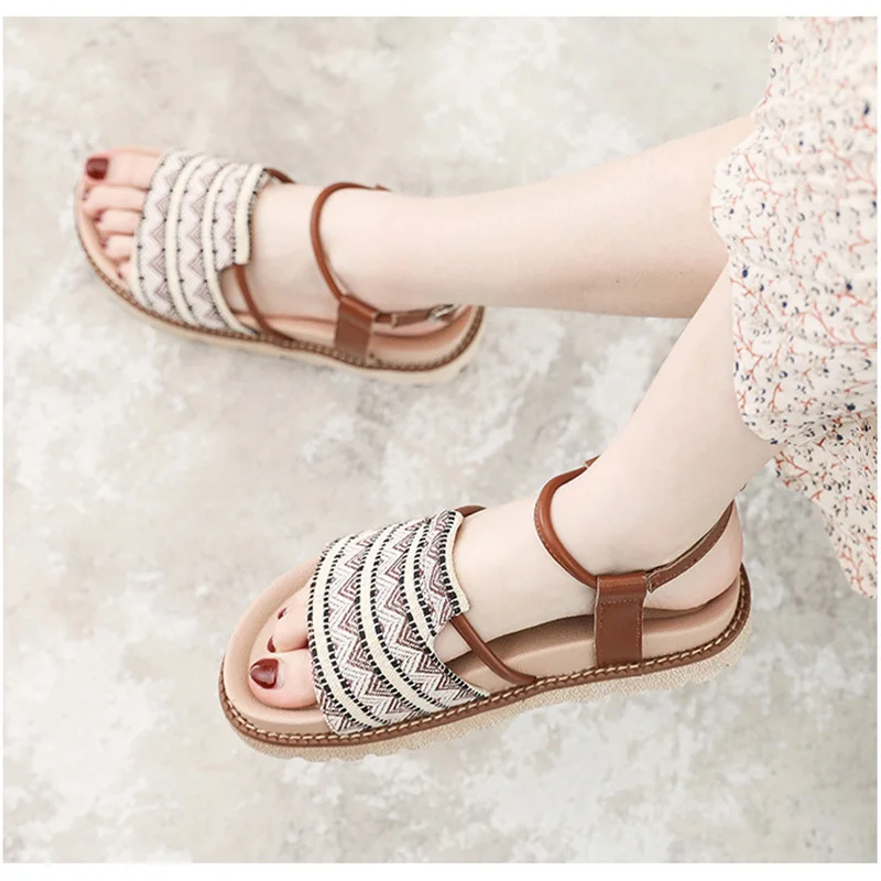 

Women Sandals 2019 Summer Sandals Women Shoes Flat Beach Shoes Peep-toe Fashion Beautiful Ladies Low Heel Walking Sandals Femme