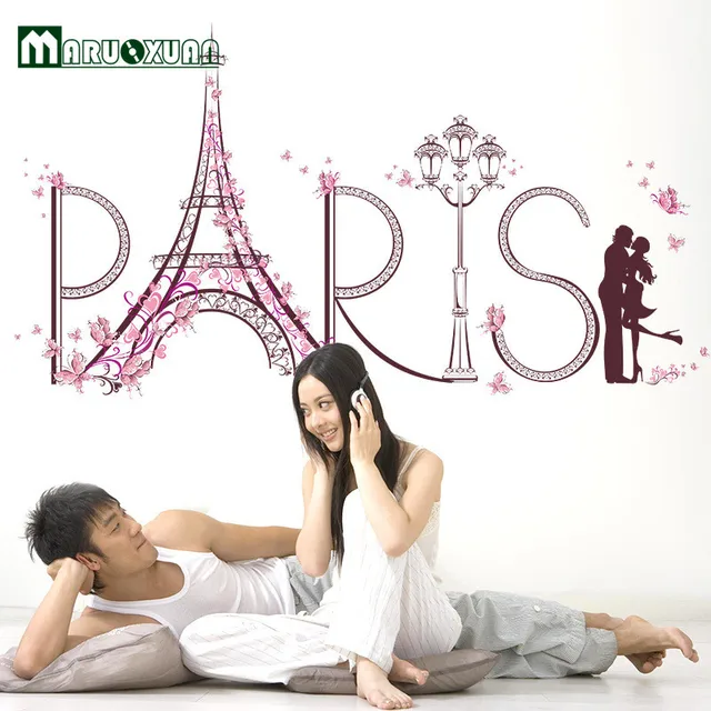 Съемный Романтический Париж Любовь Пара Эйфелева Башня Виниловые Стены Стикеры Для Детей Номеров Home Переводные Картинки Для Гостиной Украшения