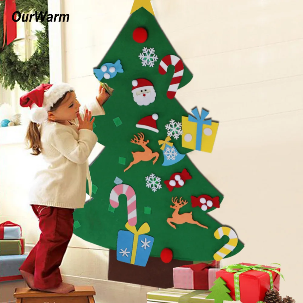 

OurWarm 10PCS DIY Felt Christmas Tree Decorations Door Wall Hanging New Year Tree with Drop Ornaments Event Party Supplies