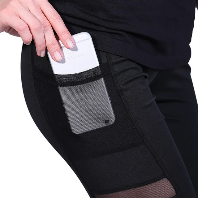 High Waist Elastic Women's Mesh 3/4 Pants Workout Capri Workout Leggins With Tight Side Pocket calf length leggins active wear 1