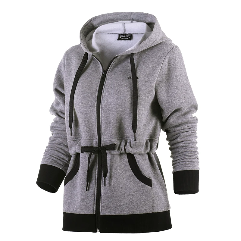 

U Women's Sports Fleece Sweater Hoody Waist Drawstring Patching Elastic Block Color Rib Running Top Autumn Winter