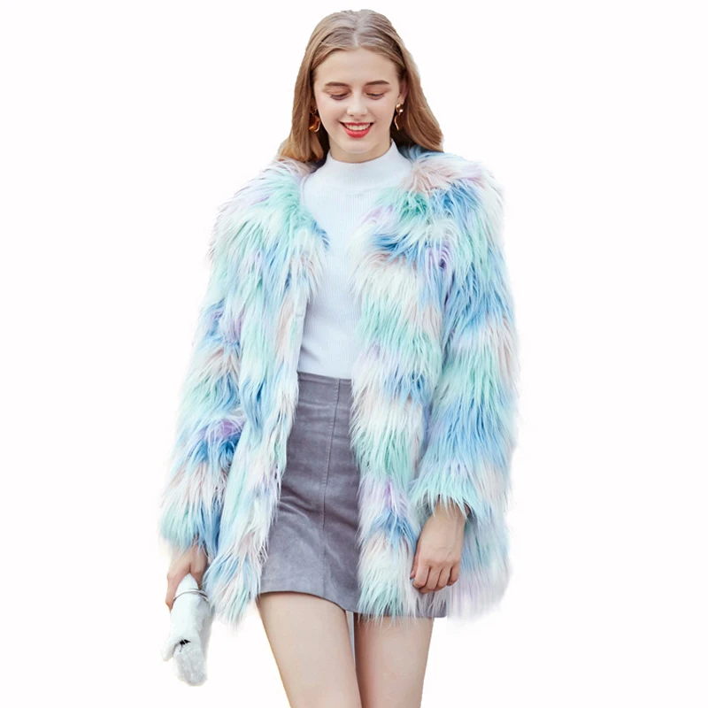 ZADORIN New Macaron Hairy Faux Fur Coat Women Plus Size