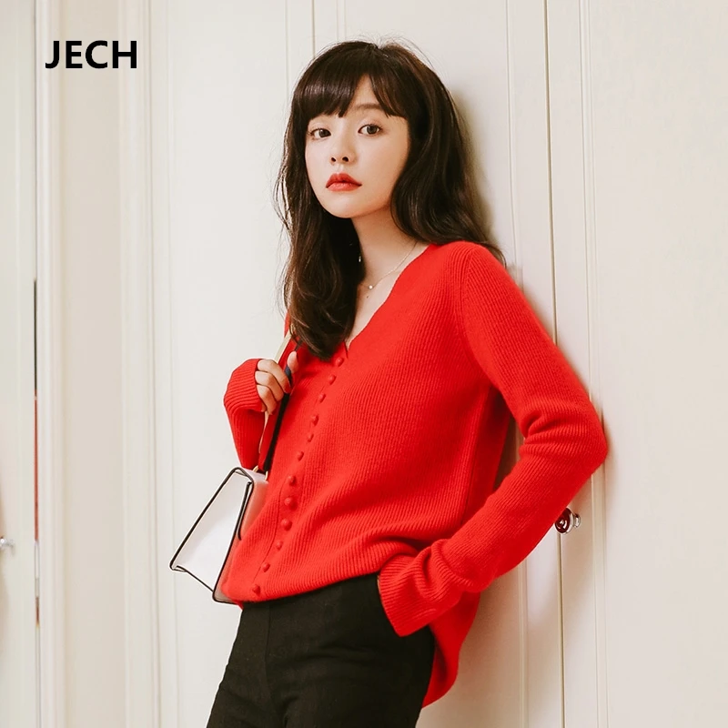 

Winter V Neck Cashmere Sweaters Casual Long Sleeve Women 2018 Warm Pullovers with Buttons Solid Sweaters Knitted Jumpers Female