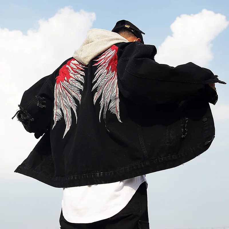 Мужская Потертая джинсовая куртка с вышивкой в стиле хип хоп|Куртки| |