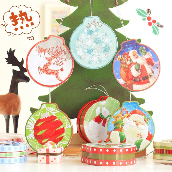 

NEW 4pcs/lot Christmas Tree Hanable Metal Balls Tin Storage Case Candy Can Box Christmas Tree Balls Ornament Decoration Gift Box