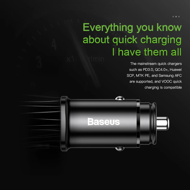 Автомобильное зарядное устройство Baseus 30 Вт Quick Charge 4 0 AFC SCP для iPhone Samsung Huawei PPS