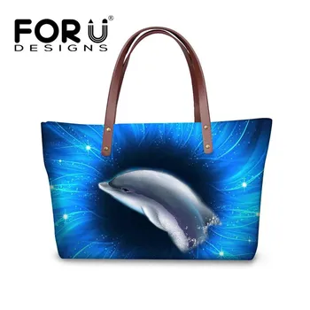 

FORUDESIGNS Dolphin Shark Print Handbags Women Famous Brands,Drop-shipping Woman Tote Hand Bag,Large Ladies Beach Shoulder Bags