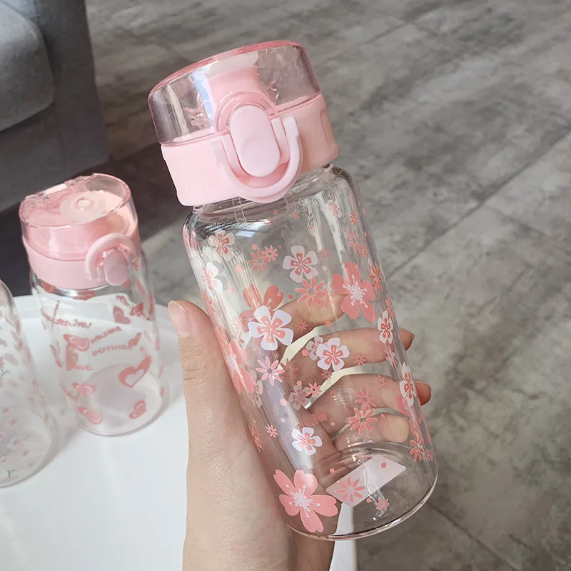 Детская стеклянная бутылка для воды Выдвижная крышка цветочный узор питьевой
