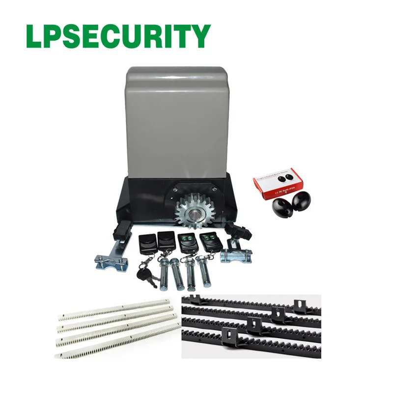 LPSECURITY 1200kg/1500kg 6m/7m nylon racks automatic electric gate opener motor engine with 4 remote controls with optional part