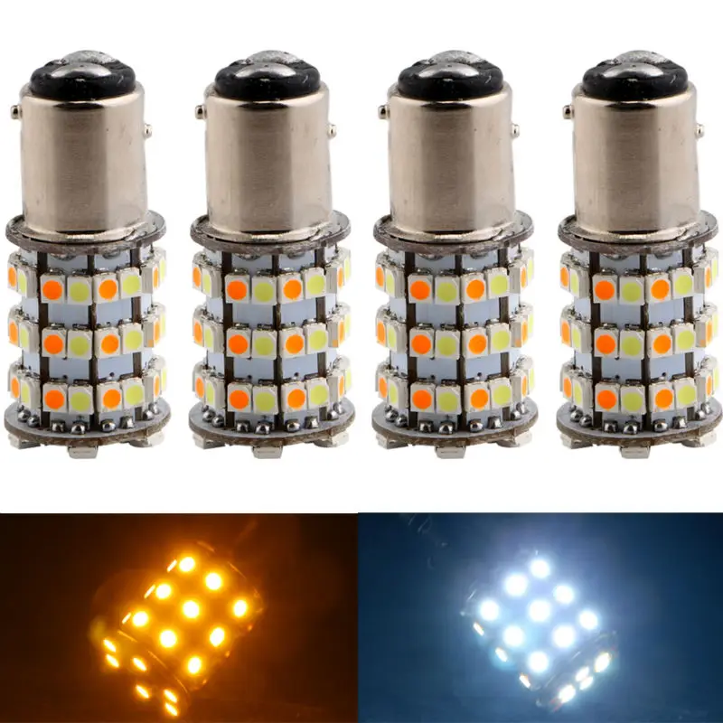 

4 PCS 1157 P21/5W 3528 60 SMD BAY15D Amber White 60LEDs 1210 LED 12V DC S25 Turn Signal Light Brake Dual Colors Switchback Bulbs