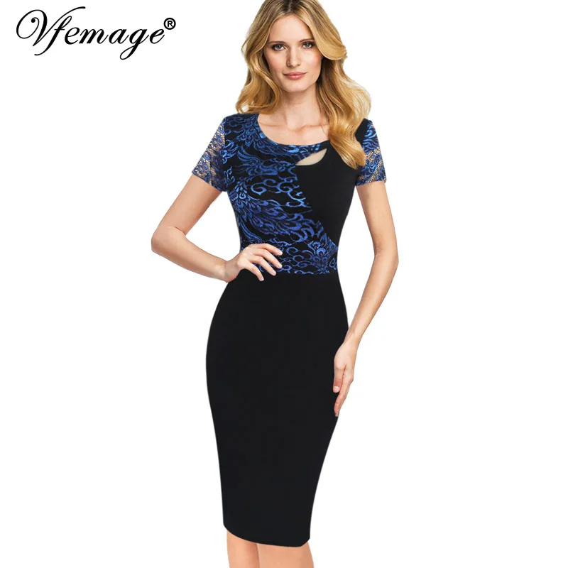 Vfemage Womens Sexy Cut out See Through Floral Lace Contrast Patchwork