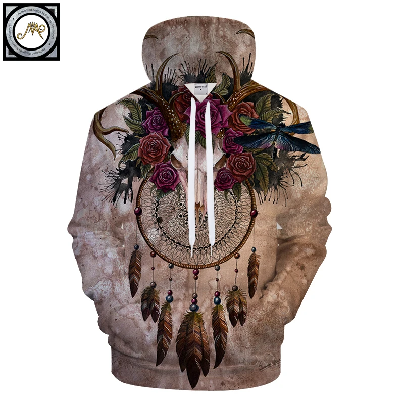Günstige Schädel dreamcatcher Durch Sunima Kunst 3D Druck Hoodies Männer Hoody Casual Sweatshirt Vintage Trainingsanzüge Pullover Hoodie Tier Mantel