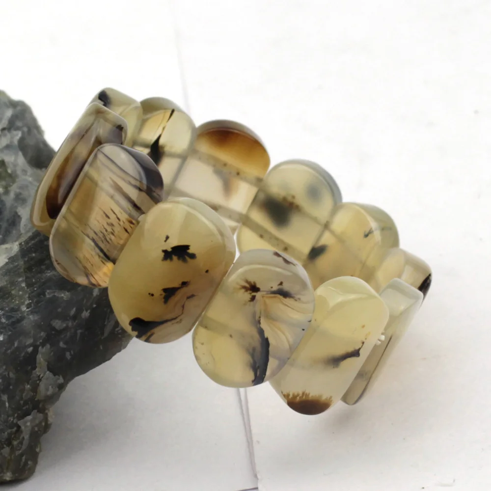 Natural Gray Leaf Agates Stone Bracelet Natural Gem Stone Bracelet Diy