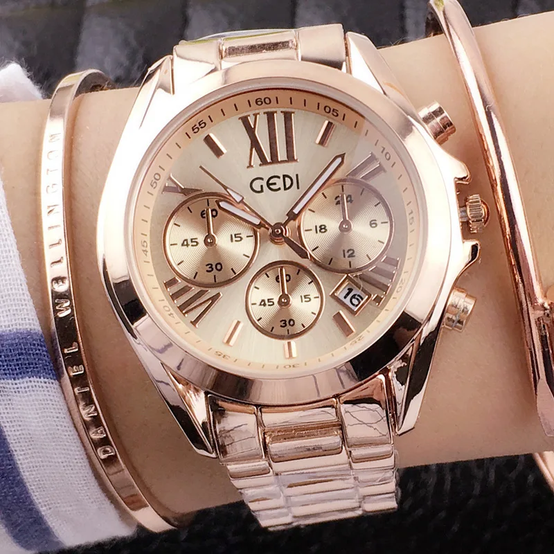 

Reloj Mujer 2018 New Luxury Brand Watch Women Casual Fashion 3 eyes Quartz Watches Calendar Steel Strip Waterproof Wristwatches
