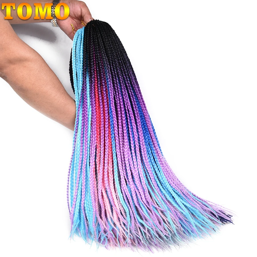 

TOMO 24Inch Crochet Hair Box Braids 22Roots Synthetic Colored Braiding Hair Extensions Ombre Crochet Braids