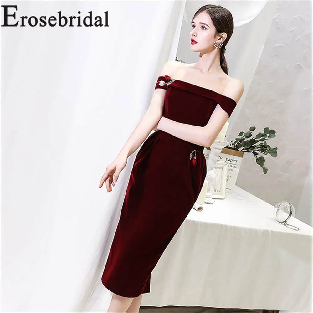 

Erosebridal New Arrival Vintage Evening Dresses 2019 off the Shoulder Evening Gowns A-Line Women Formal Party Dress Tea-Length