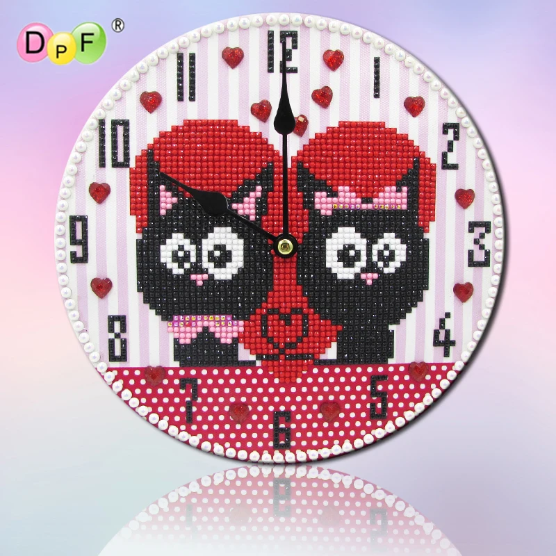 cheap DPF 5D Round diamond Mosaic clock full Diamond painting Cross Stitch love animal Diamond Embroidery Needlework wall clock decor