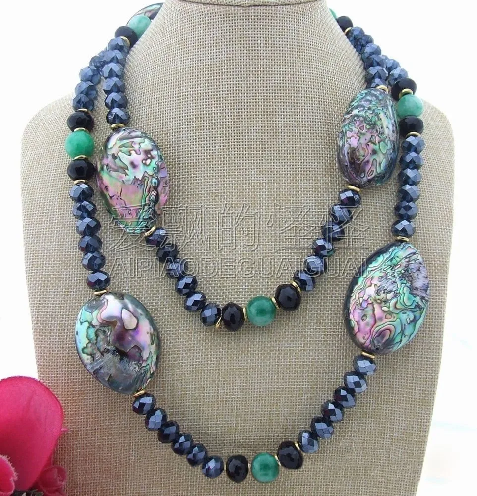

Women's 46" Onyx Paua Abalone Shell Crystal Necklace.