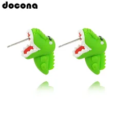 Docona зеленый большой рот Аллигатор Серьги гвоздики для женщин ручной работы полимерные милые крокодиловые серьги гвоздики вечерние ювелирные изделия 4657