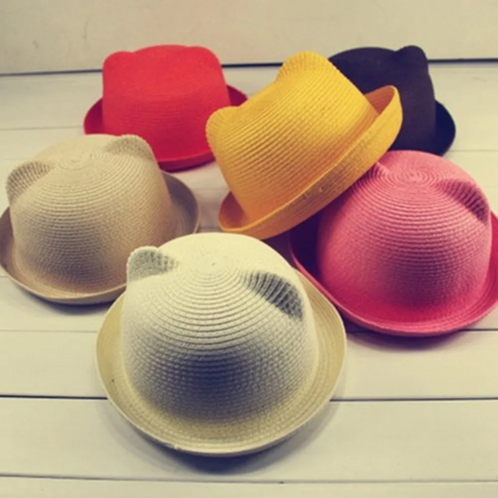 ARLONEET/Летняя детская шапочка колпачок, детская дышащая соломенная шляпа для мальчиков и девочек, детские шапки с кошачьими ушками, sunhat 516