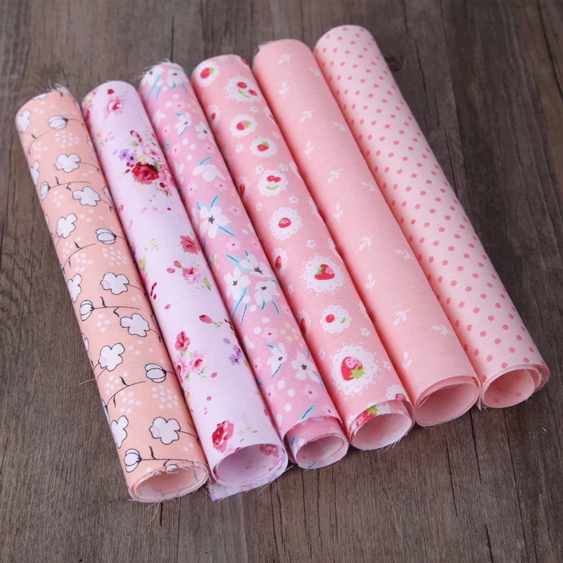 

6pieces/lot Light Pink mixed design flower pattern 25cmx25cm cotton fabric patchwork bundle fabrics cloth sewing DIY