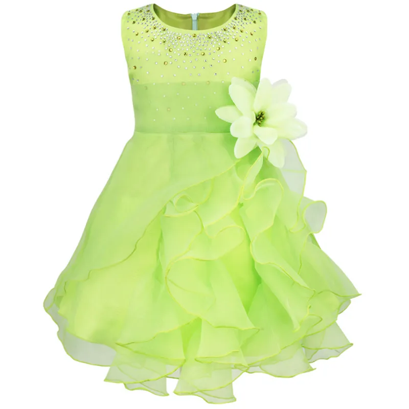 Милое детское платье цвета слоновой кости без рукавов с цветочным узором для девочек от 6 месяцев до 3 лет Детские платья для первого причастия для девочек праздничная одежда для девочек - Цвет: Green