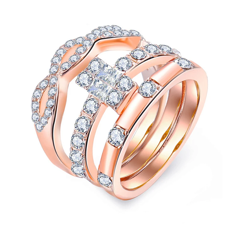 Мода 3 шт./компл. в виде геометрических фигур пересекающиеся набор колец с кристаллами для Для женщин девочек Обручение свадебные кольца в стиле «Бохо» нам Размеры 6-9